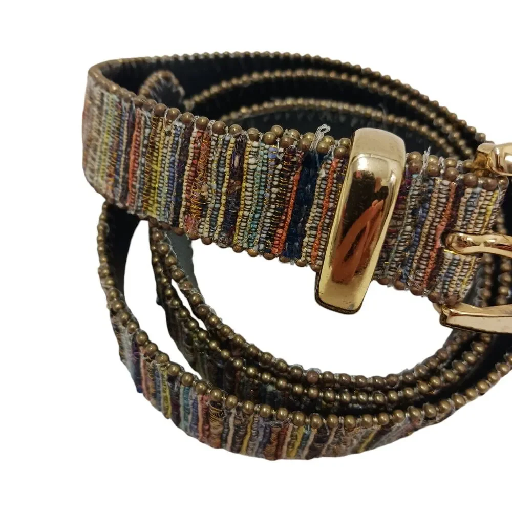 Vintage Aimee Lynn Belt Golden Tapestry Woven Sz‎ Large Artsy Mid Century Modern